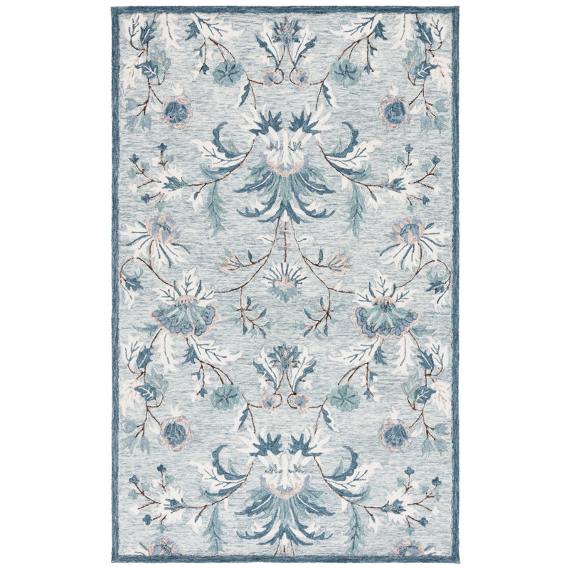 Tapis floral en laine touffeté à la main Aavni, Rectangle 5 pi x 8 pi