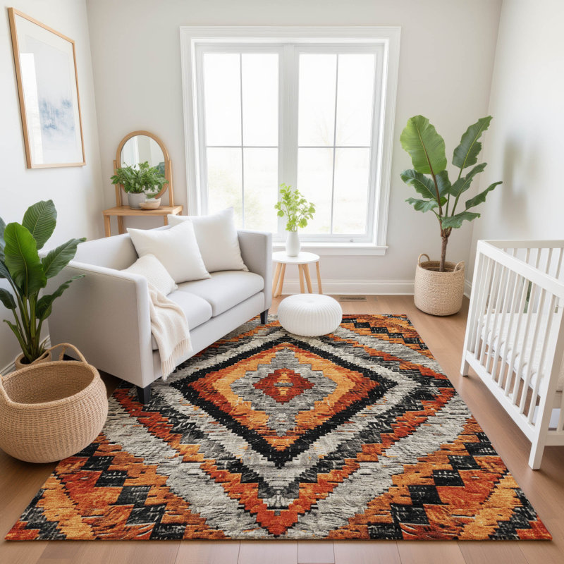 Premium Machine Washable Jakiyra AMF1890 Aztec Rug, Rectangle 8' x 10'