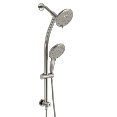 Brushed Nickel 5" Shower Head With Adjustable Slide Bar And Handheld - 5 Different Spray Patterns Dual In Settings For Enjoyable Bath