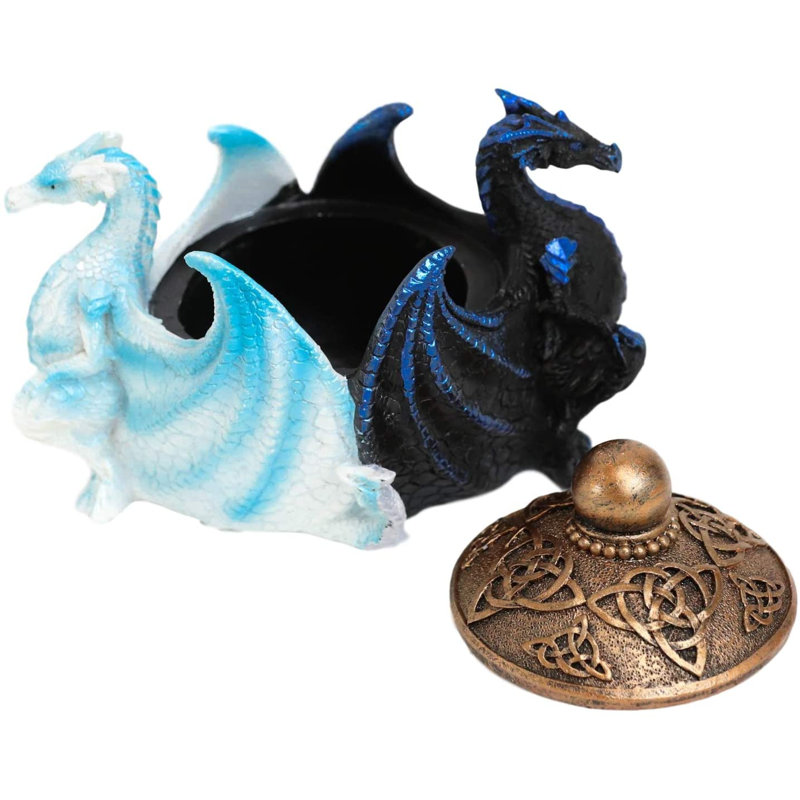 Trinx Night and Day Contrast Dual Dragons Guarding Celtic Trinity Knotwork