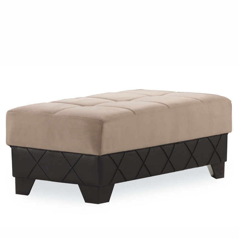 Repose-pieds rembourré en tissu Olivo, Beige / Brun