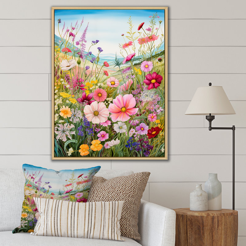 Célébration de fleurs sauvages printanières sur toile, H 44 po x l 34 po x P 1,5 po, Cadre naturel flottant