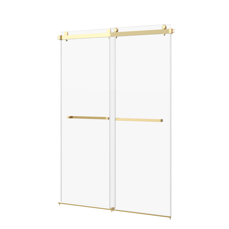  Frameless Dual-Sliding Shower Door, 76×48", 3-color Options, Chrome, Black, Brushed Gold, Gold