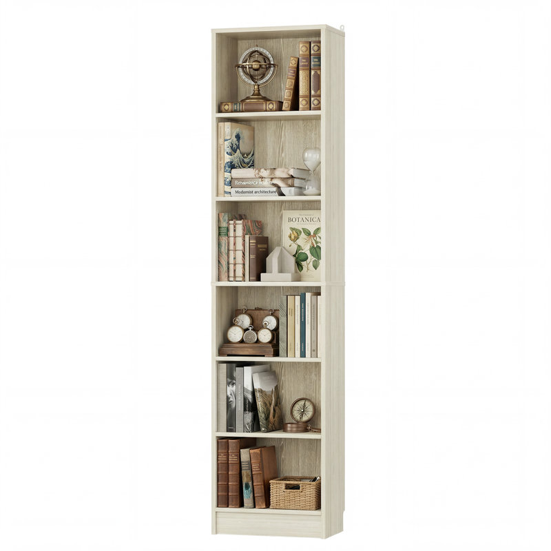 Bibliothèque 79,7 "à 6 tablettes avec 2 tablettes réglables, Chêne blanc