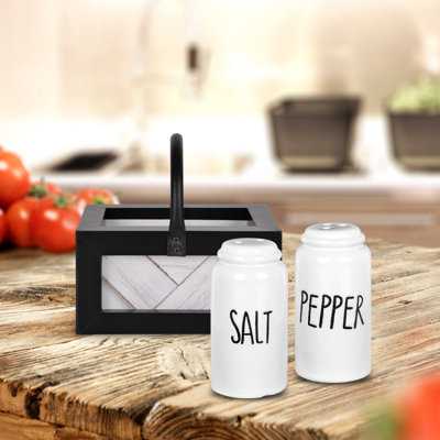 Autumn Alley Farmhouse Salt And Pepper Shakers Set For Kitchen Counter Striking Black And White Salt And Pepper Shakers Set With Holder Unique Shiplap Design For Farmhouse Kitchen Decor