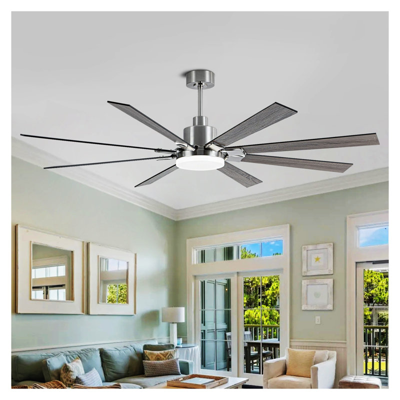 Grand ventilateur de plafond 72 pouces avec lumière et télécommande, 8 pales en contreplaqué résistant à la déformation, finition nickel