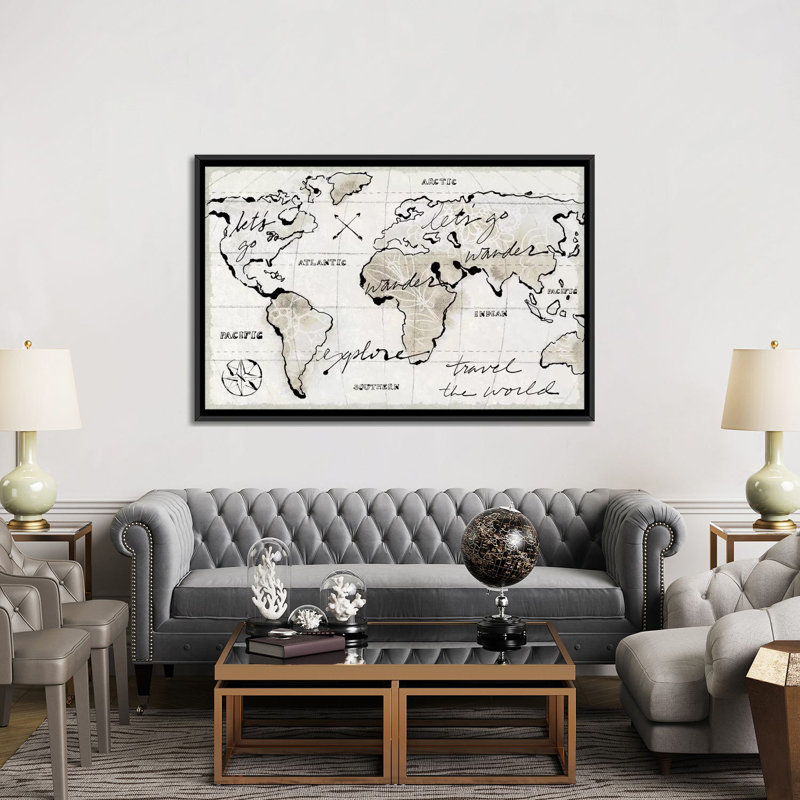 « mapped shorelines i light neutral », impression sur toile, H 18 po x l 26 po x P 1,5 po, Toile avec cadre noir