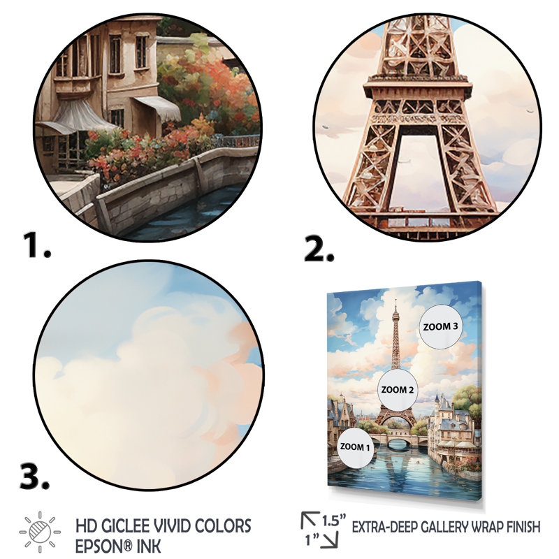 Tour Eiffel, paysage parisien, H 32 po x l 16 po x P 1 po, Cadre flottant noir
