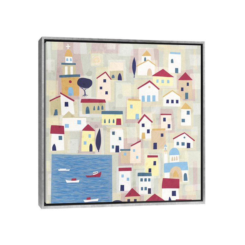 « Halki » par Nic squirrell-impression d’art graphique, H 26 po x l 26 po x P 1,5 po, Toile avec cadre argenté, Pas de tapis