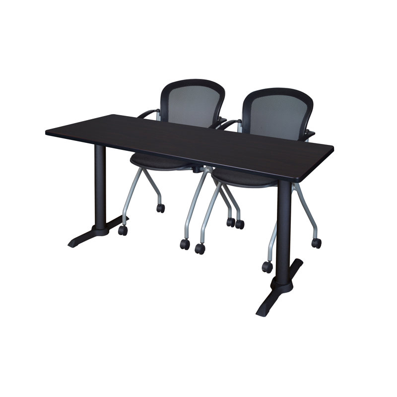 Table de formation Neyamiah Cain T-Base et 2 chaises gigognes Cadence, H 29 po x l 48 po x P 24 po, Cerisier
