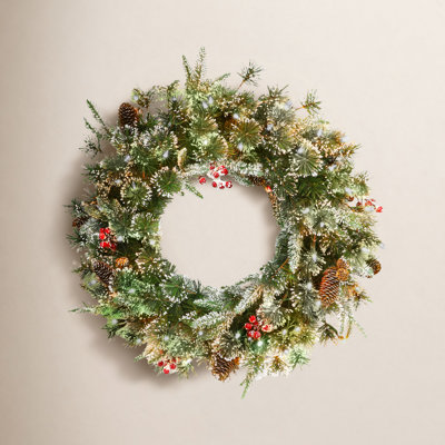 24'' Faux Pine Lighted Wreath
