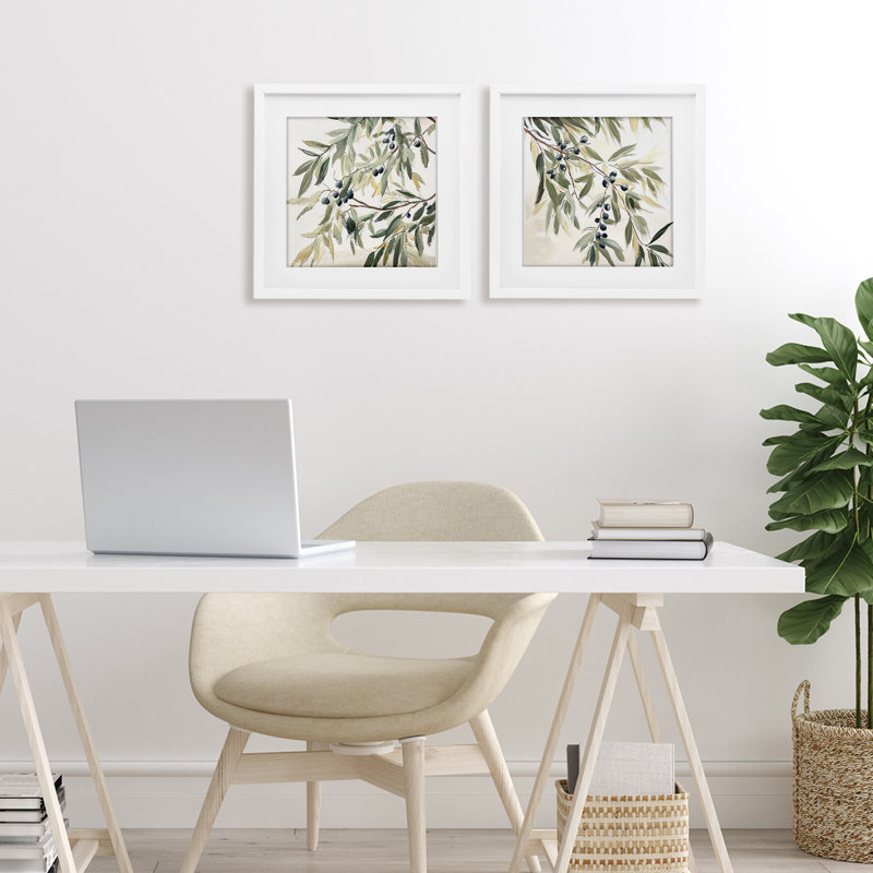 Olive Branches in Pastel, ensemble de 2 reproductions encadrées sous verre, design par Mona Grace, H 13 po x l 13 po