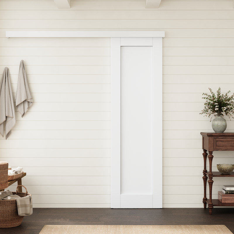24" x 80" Interior 1 Panel Solid Core Primed Prefinished Standard Slab Door With Hiden Track Hardware Kit, 24" x 80"