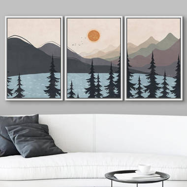 Neutral Toned Landscape Sun Moon Landscape Graphic Art Unframed Art Print Wall Art, Set of 2, a2-522_wd_2pc_10x15