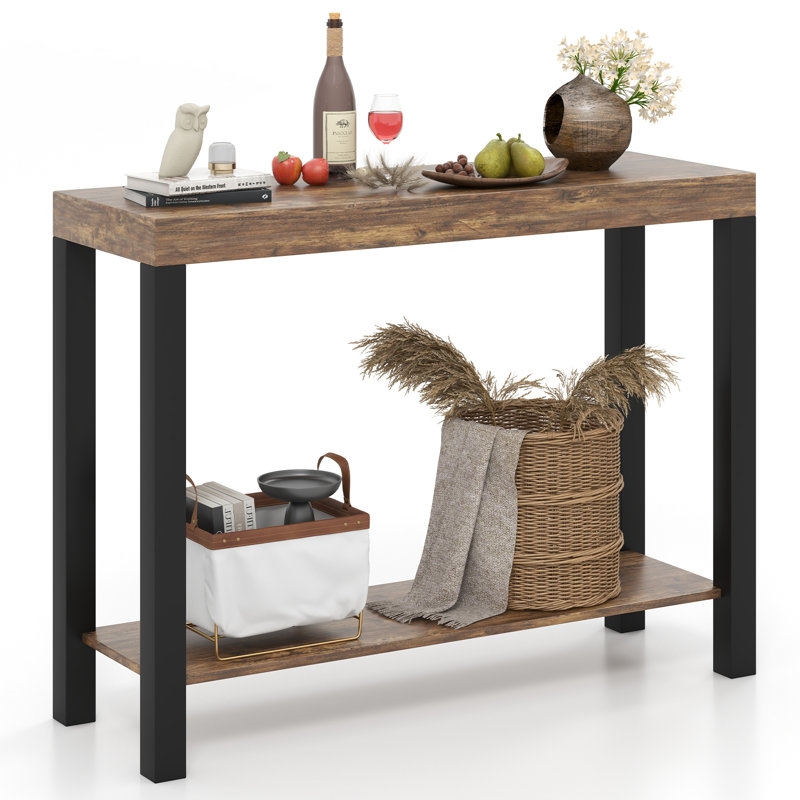 Table de bar à 2 niveaux avec tablette à tablettes ouvertes et rangement pour la maison