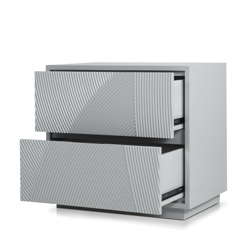 Chien Night Stand With 2 Drawers In Light Gray Finish