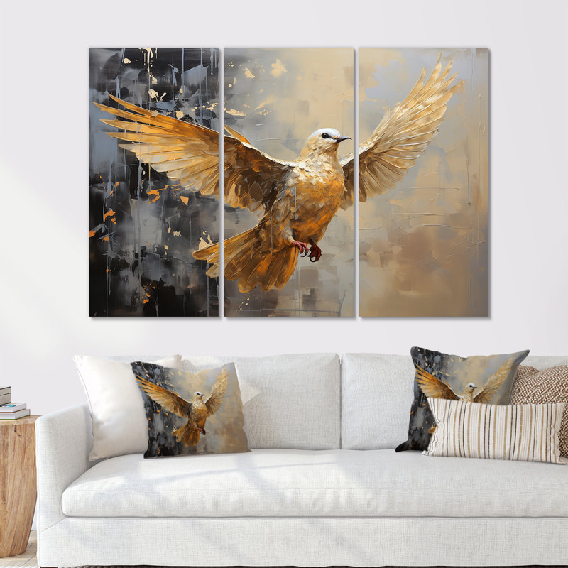 Golden Dove Grace - ensemble d'art mural colombe, H 32 po x l 48 po