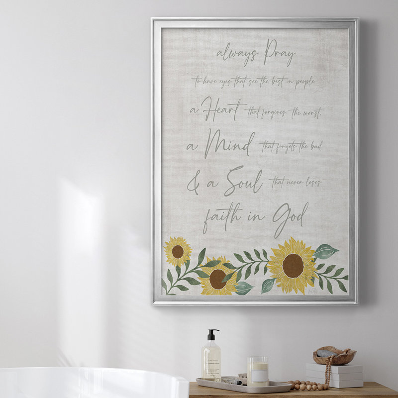 «Always Pray» par - Art textuel sur, H 42,5 po x l 30,5 po x P 1 po, Argent