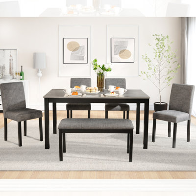 6 repas avec banc - Design moderne pour la cuisine et la zone Chaises de table bicolores grises et noires Ensemble de sièges spacieux gris / noir deux tons