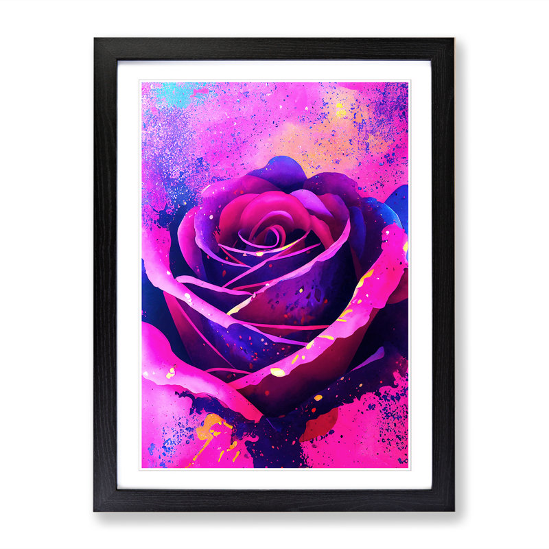 Rose Flower Paint Splatter Vol.1 - Single Picture Frame Print, Black, 64cm H x 46cm W x 2cm D