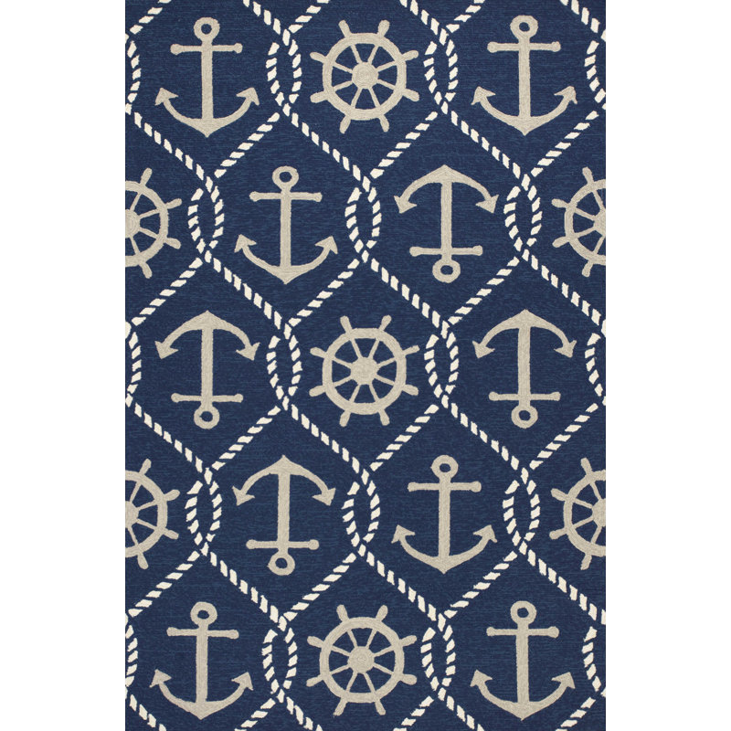 Buckwalter Navy Blue Nautical Handmade Indoor Outdoor Area Rug, Rectangle 3'3" x 5'3"