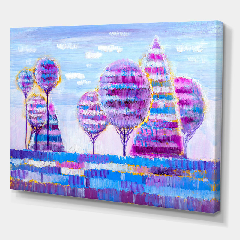 Impression d'un arbre mauve coloré - Peinture sur toile, H 24 po x l 32 po x P 1 po, Toile tendue