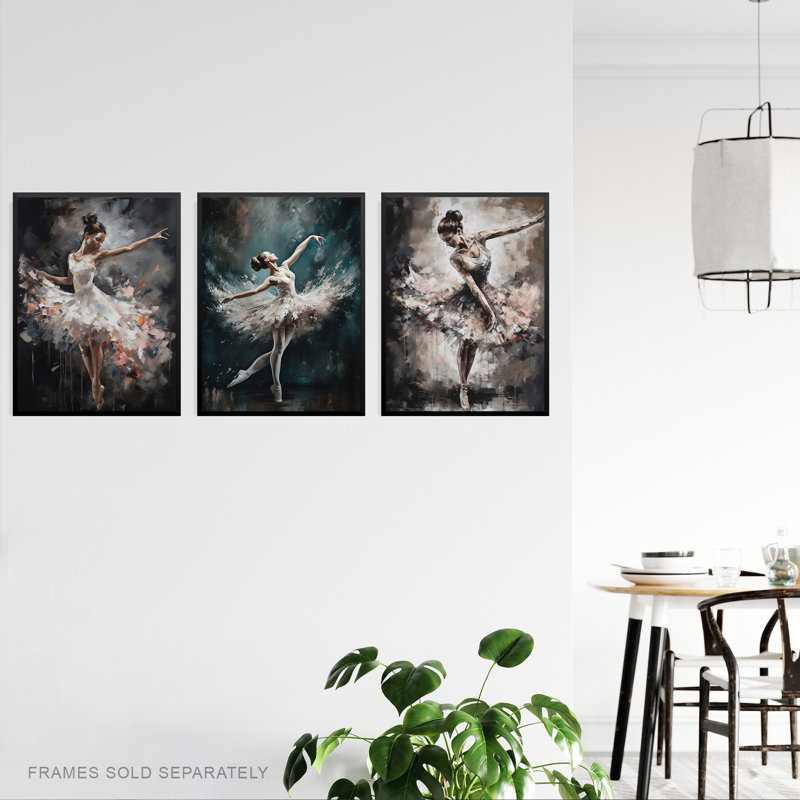 Ballet Dancers Graceful Ballerinas Dancing Poses - 3 Piece No Frame Print Set, 29.7cm H x 21cm W x 0.4cm D