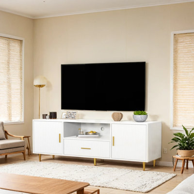 Luxury Fluted TV Stand, Entertainment Center For Tvs Up To 65", Modern Media Console With Drawer And Cabinets, TV Console For Living Room Bedroom