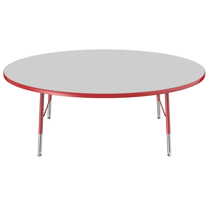 Table ronde à hauteur réglable, H 24 po x L 60 po x l 60 po, Gris / rouge, Gris