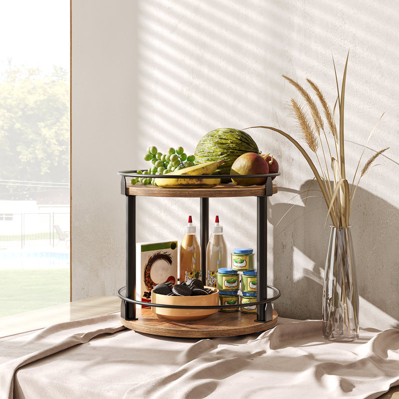 2 Tier Rotating Spice Rack, Brown/Black