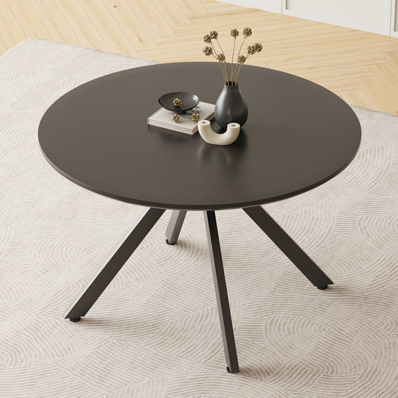 Saveta Round with Iron Base Dining Table, 47.24" W x 47.24" L, Black, Black
