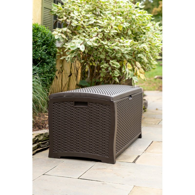 Mocha Brown Wicker-Style Resin 73 Gallon Lockable Deck Box