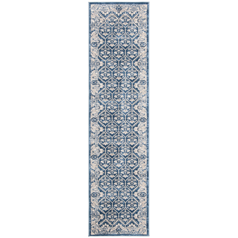 Asucena Oriental Navy/Light Gray Area Rug, Runner 2' x 12'