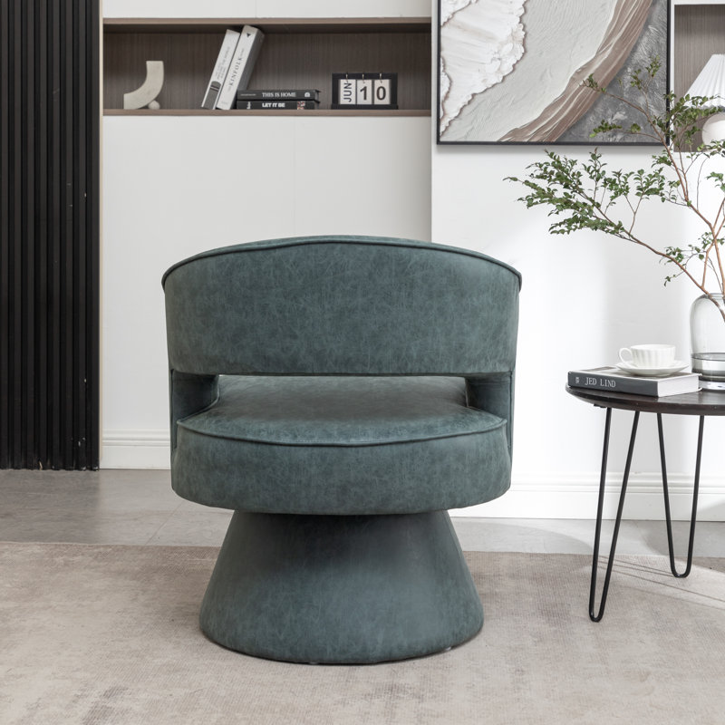 Kiersten Faux Leather Swivel Barrel Chair, Black Faux Leather, 2