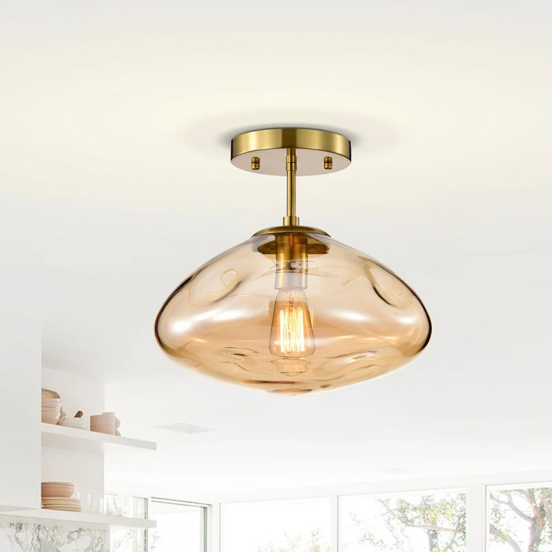 Einar Moulded Glass Shade Semi-Flushmount Ceiling Lamp, Brass, Amper