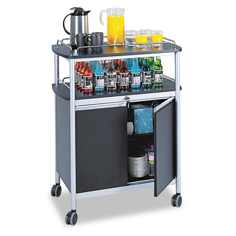 Black Melamine and Steel Beverage Cart with Storage and Wine Rack