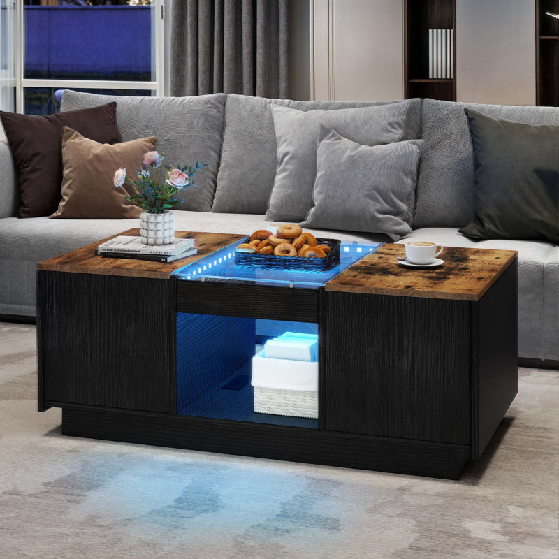 Table basse à DEL moderne avec 2 niveaux de rangement à 2 tiroirs et ports USB et type-C pour le salon