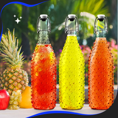  33 oz Dotted Round Swing Top Glass Bottle Set (Pack of 6)