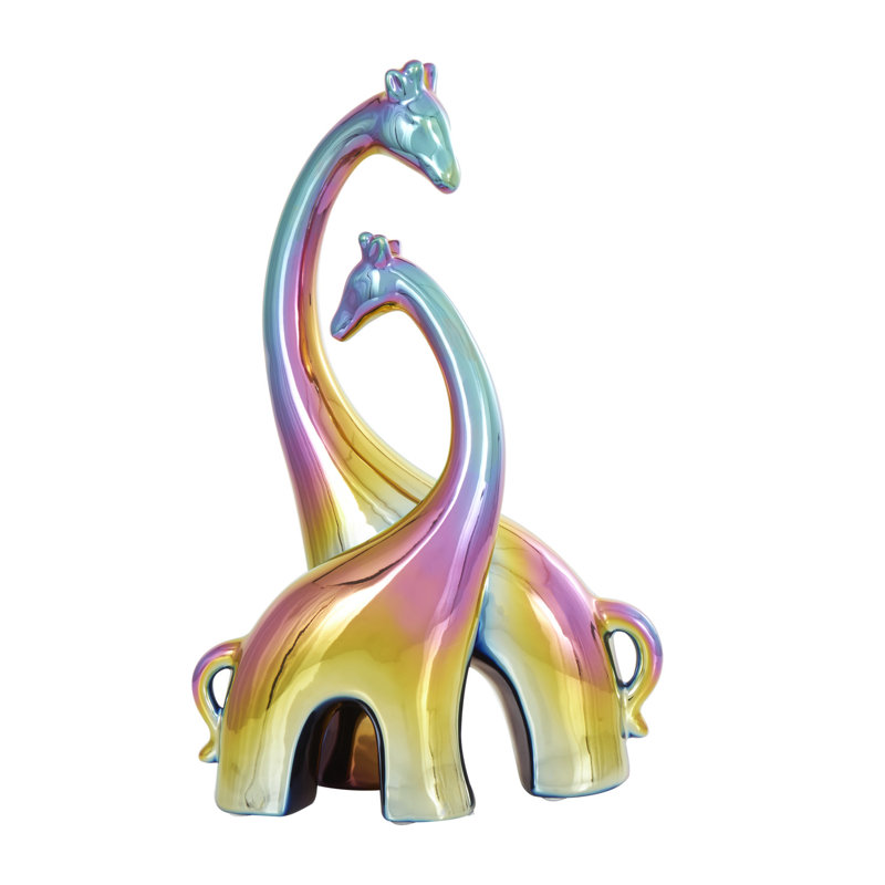 Sculpture décorative de girafe en céramique, Multicolore