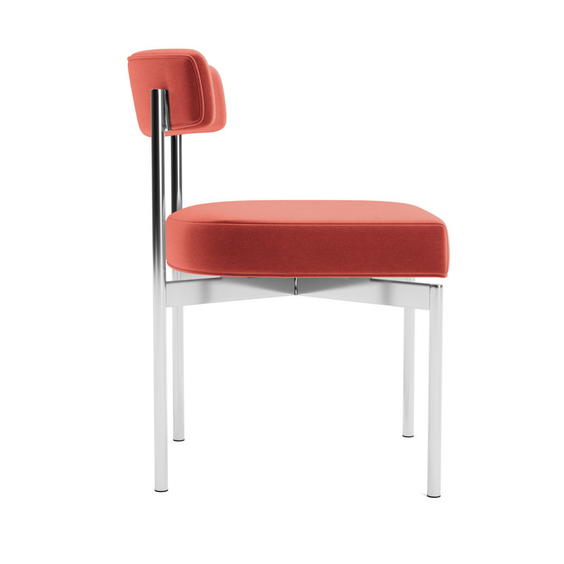 Remy Upholstered Dining Chair, Performance Velvet - Sienna, Polished Stainless Steel