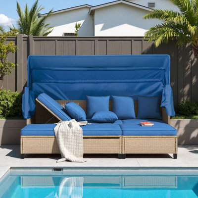 4 Piece UV-Proof Resin Wicker Patio Sofa Set With Retractable Canopy, Cushions And Lifting Table