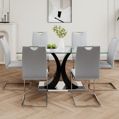 Table de salle à manger élégante élégante avec chaises grises, pieds, d'une masse de 55,77 lb, pour une utilisation quotidienne en verre et chaise, hauteur de 39,15 po, finition impeccable