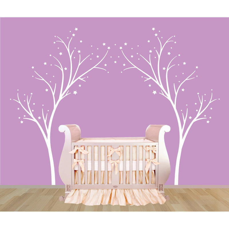 Décalcomanie murale arbres étoiles, Blanc, H 60 po x l 74 po x P 0,01 po
