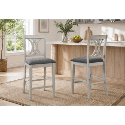 Grayling Contemporary Counter Height Dining Chairs with Overlapping Crescent Backrest and Padded Seat, Set of 2 in Light Gray and Dark Gray
