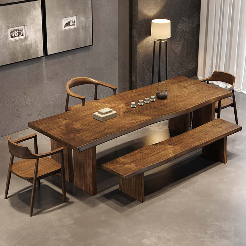 Table de salle à manger rectangulaire en bois massif brun, H 29,53 po x L 78,74 po x l 31,50 po