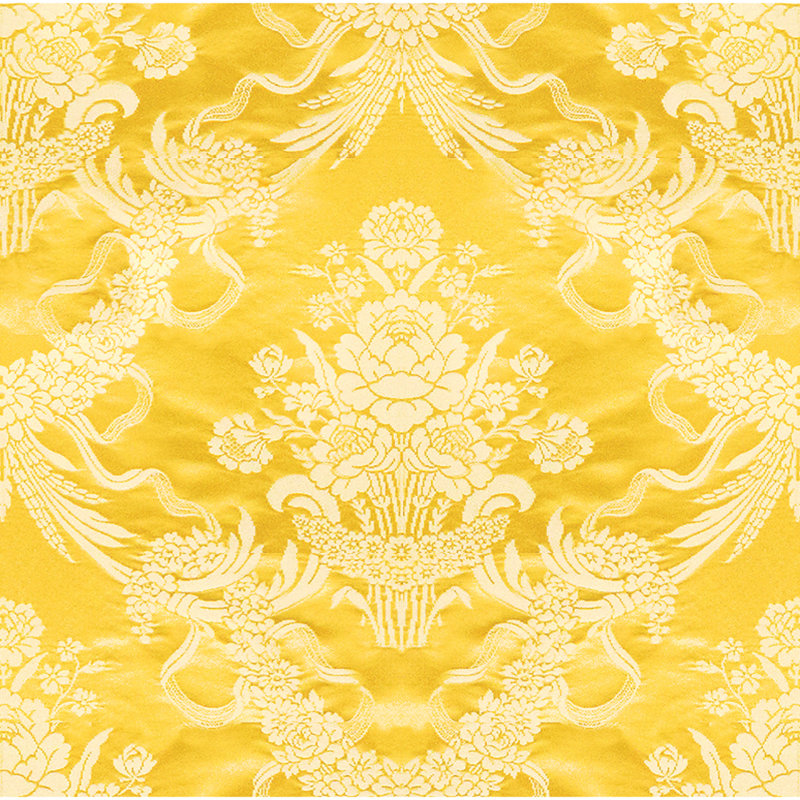 Charlieu Lampas Cotton Blend Fabric, Jaune/Ivoire