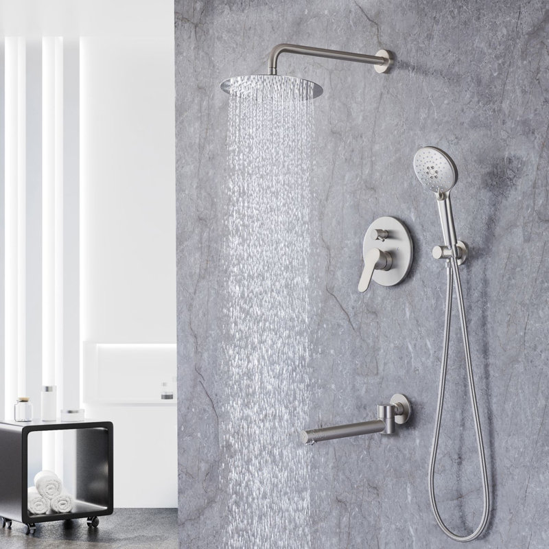 Complete Shower System with Rough in-Valve, Brushed Nickel