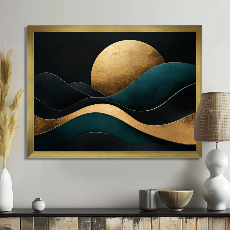 Soft Marble Coastal Balance III - Abstract Marble Large Wall Art, Single Picture Framed Print, 34" H x 44" W, Gold