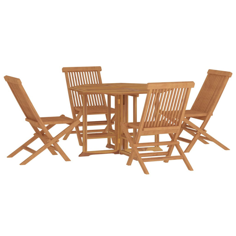 Feodosie 5 Piece Folding Patio Dining Set Solid Wood Teak