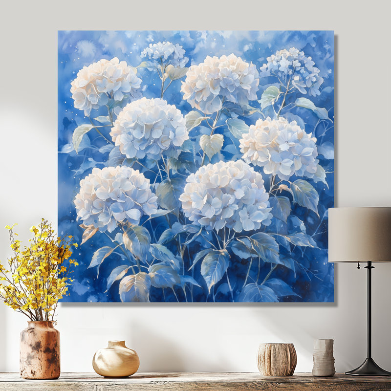 Hortensias dans le jardin d'hiver - hydrangées, impression sur métal, H 16 po x l 16 po